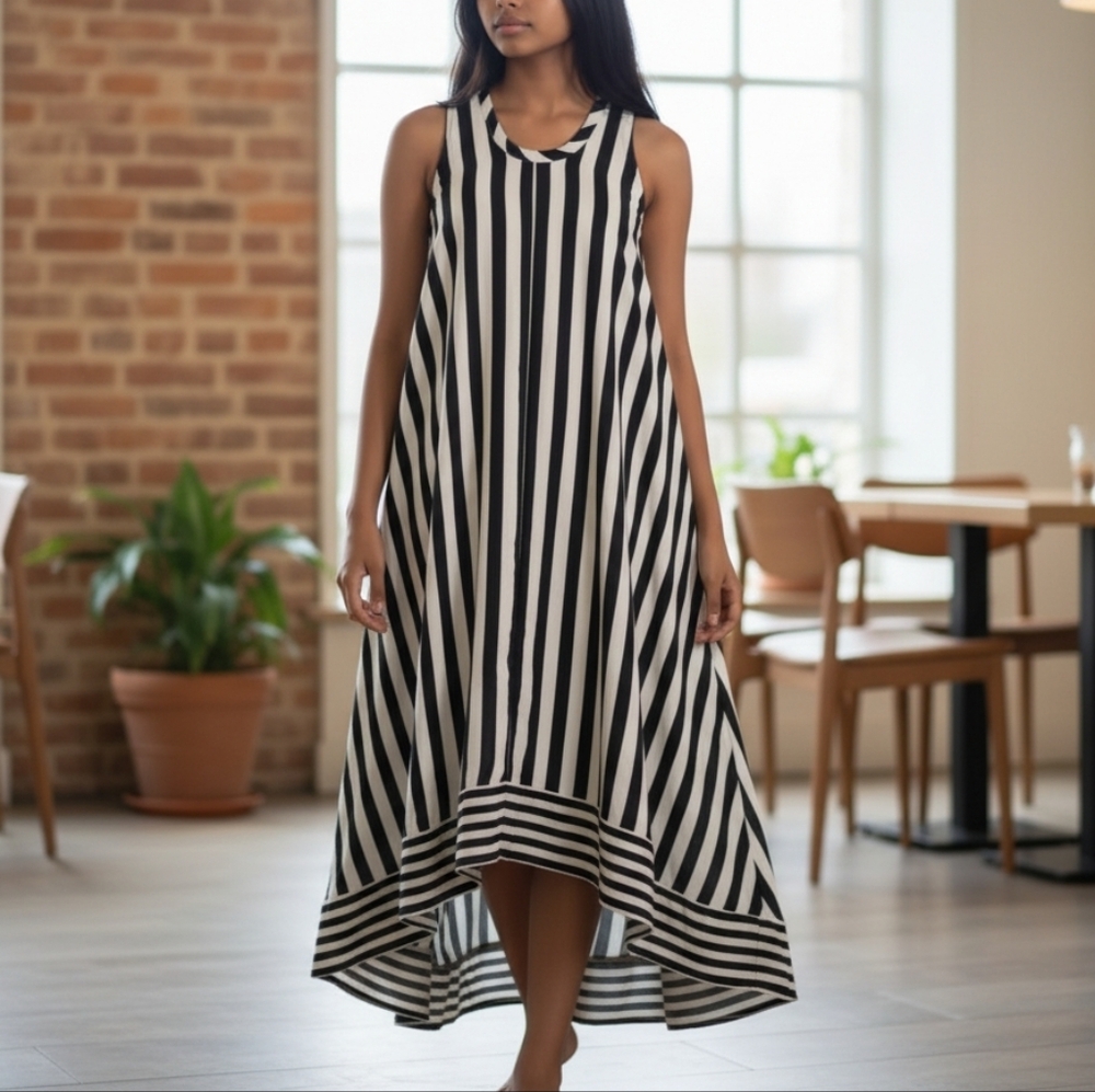 Wanyu Point Contrasting Black and White Striped Sleeveless Maxi Dress M